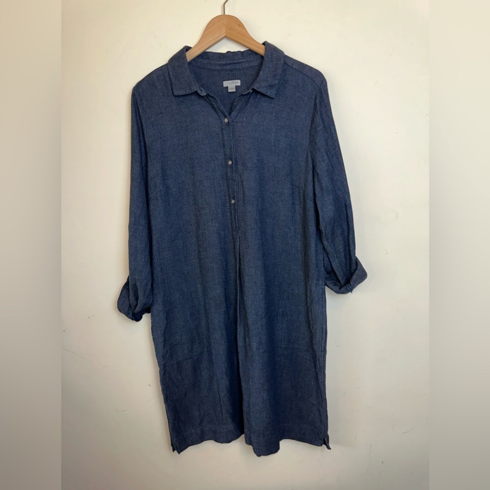 J.Jill Denim Womens Size Large Indigo Button Up Long Sleeve Dress Soft Y2K Boho